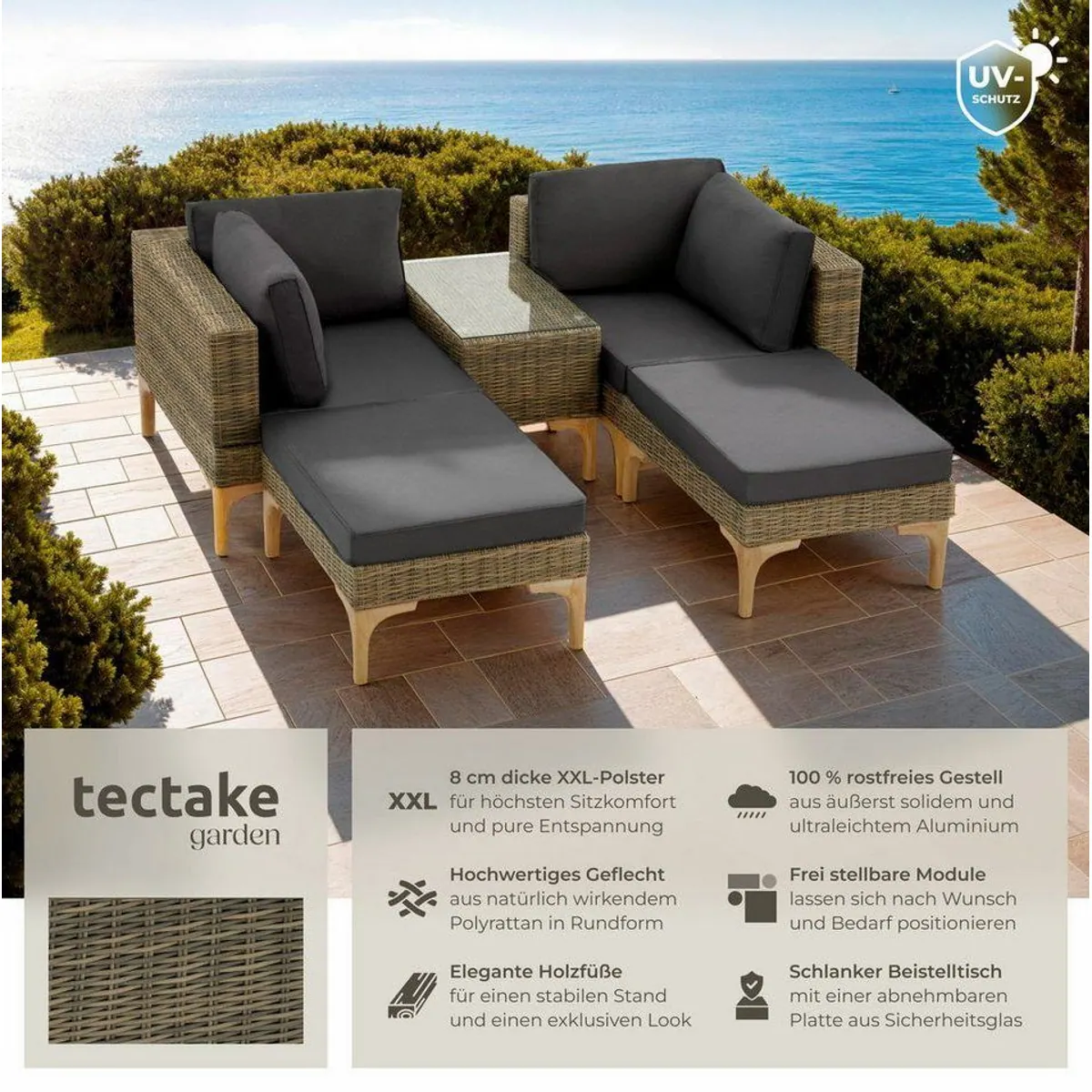 tectake Bellaria Loungeset, wetterfest, hohe Beine, 5-teilig 2