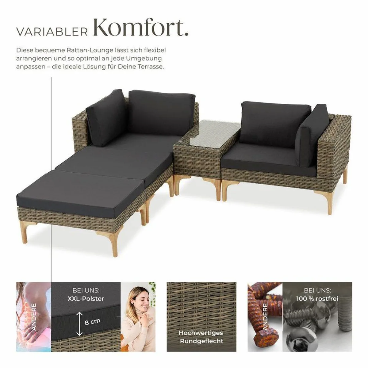 tectake Bellaria Loungeset, wetterfest, hohe Beine, 5-teilig 3
