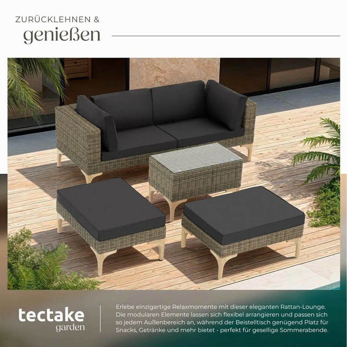 tectake Bellaria Loungeset, wetterfest, hohe Beine, 5-teilig 4