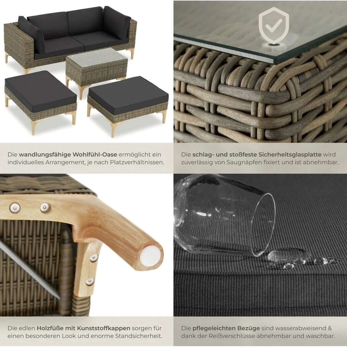 tectake Bellaria Loungeset, wetterfest, hohe Beine, 5-teilig 5