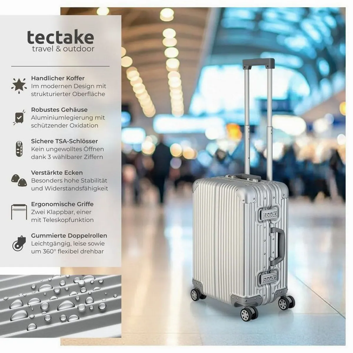 tectake Bordtrolley Airway, gängige Handgepäckgröße, 4 drehbare Rollen, TSA-Sicherheitsschlösser 2