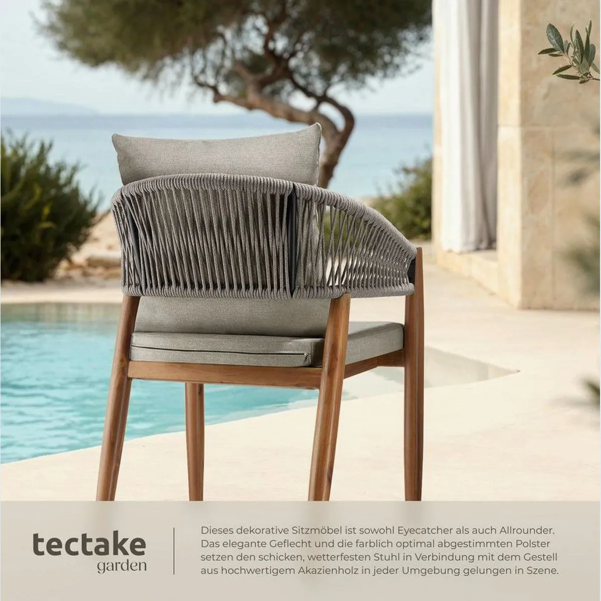 tectake Manacor Gartenstuhl, Akazienholz, Rope-Design, wetterfest, bis 120 kg 4