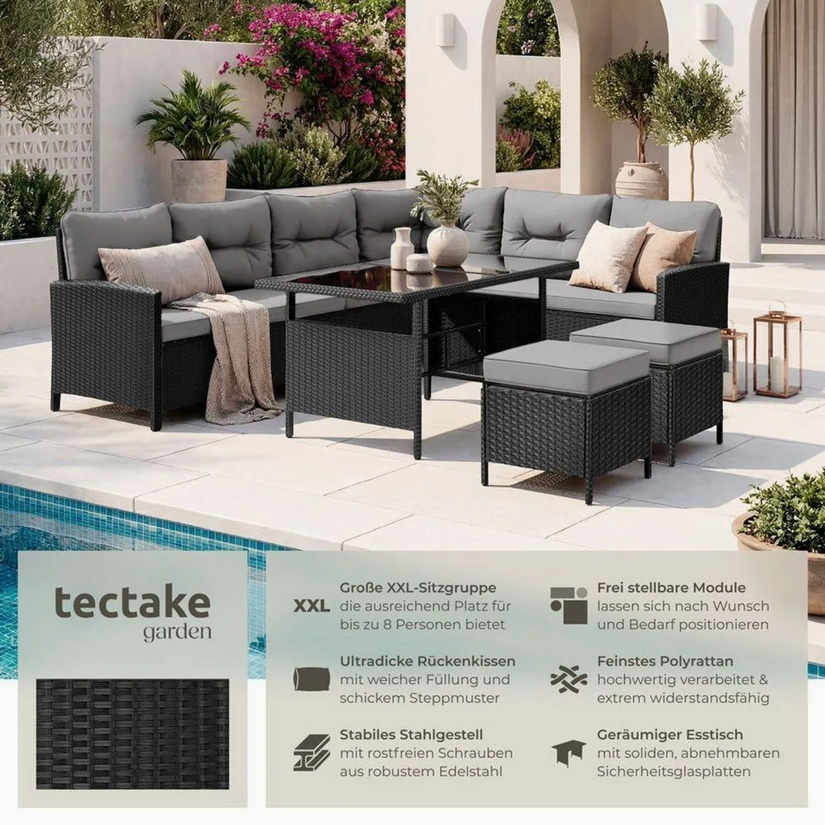 tectake Barletta Loungeset, für 6-8 Personen, wetterfest & vielseitig 2