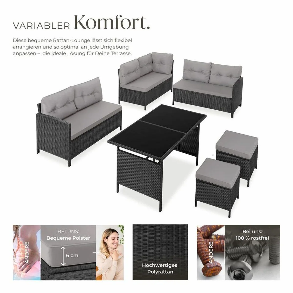 tectake Barletta Loungeset, für 6-8 Personen, wetterfest & vielseitig 3