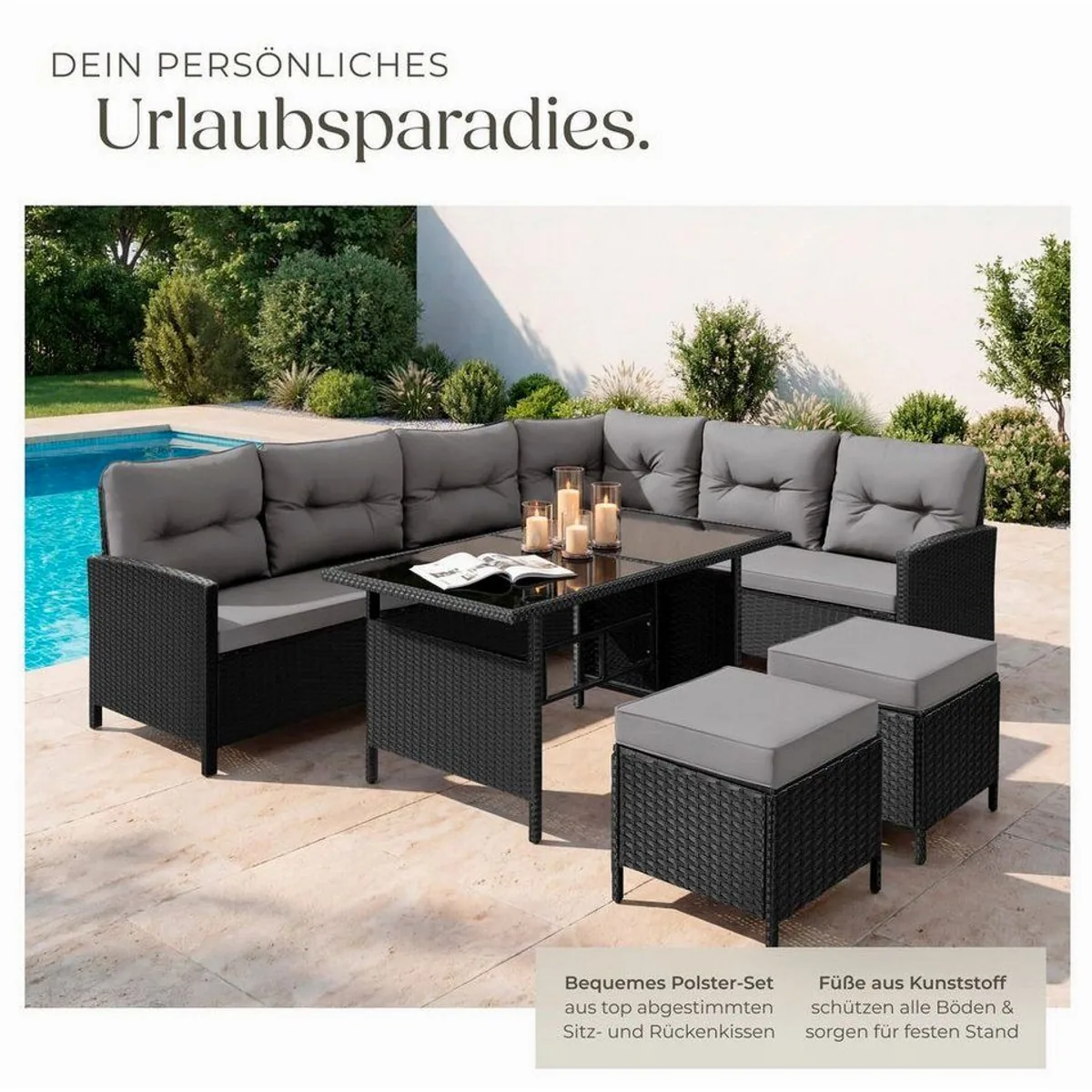 tectake Barletta Loungeset, für 6-8 Personen, wetterfest & vielseitig 4