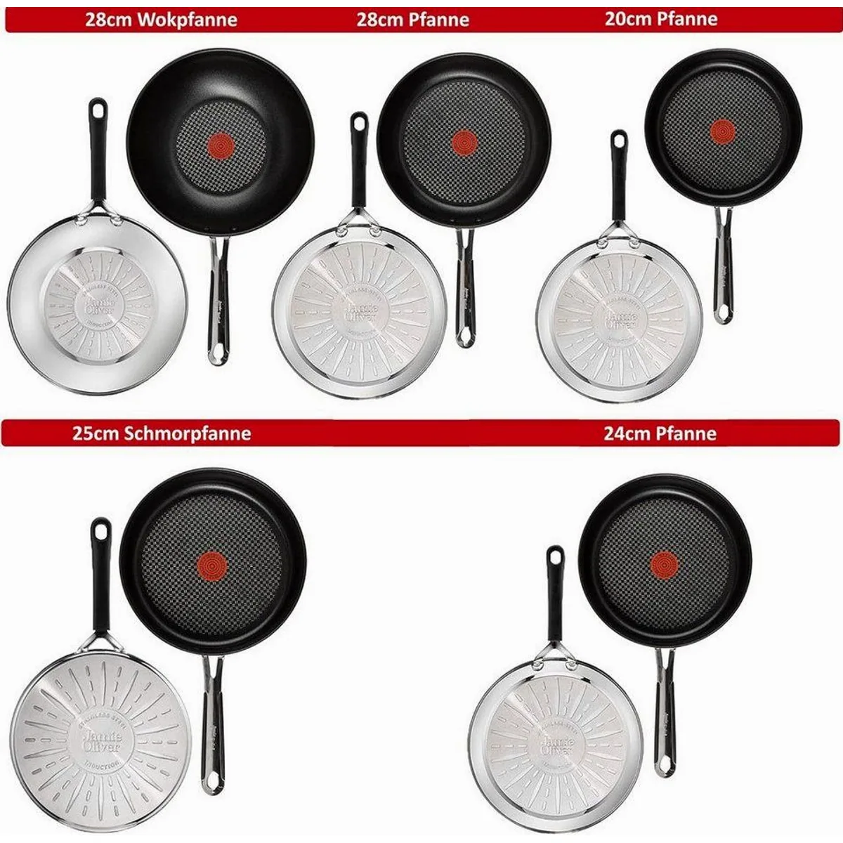 Tefal Jamie Oliver Pfannen-Set, 4-teilig - Edelstahl, Antihaftbeschichtung, hitzebeständig 2