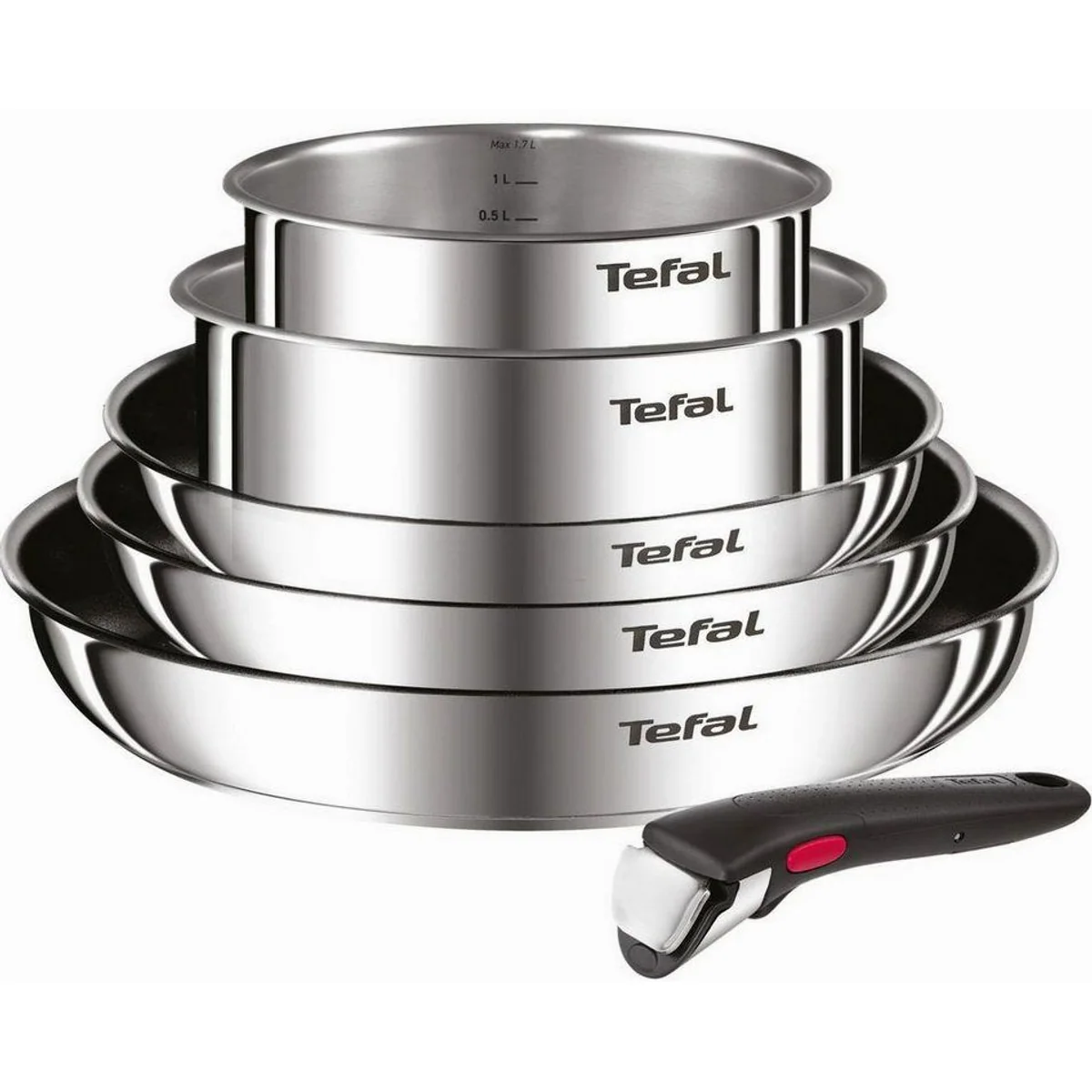 Tefal Cook Eat Ingenio Topf-Set, 6-teilig, Edelstahl, abnehmbarer Griff, Induktion