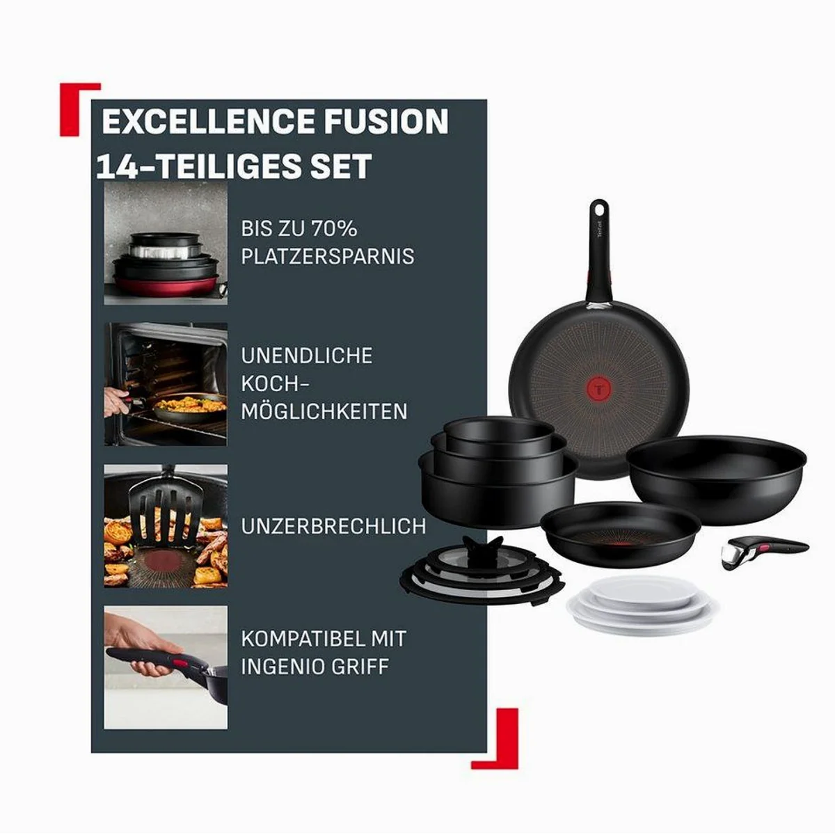 Tefal Ingenio Excellence Fusion Pfannen-Set, 14-teilig, stapelbar, abnehmbarer Griff, Induktion 3