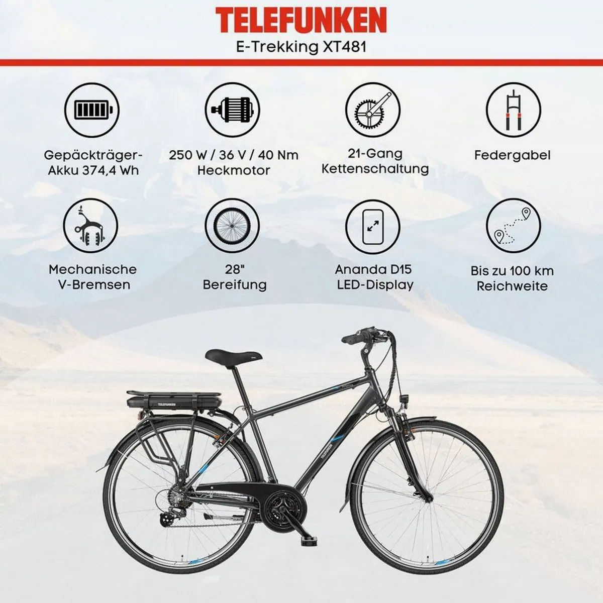 Telefunken Expedition XT481 E-Bike, 21-Gang Shimano, Reichweite bis 100 km 5