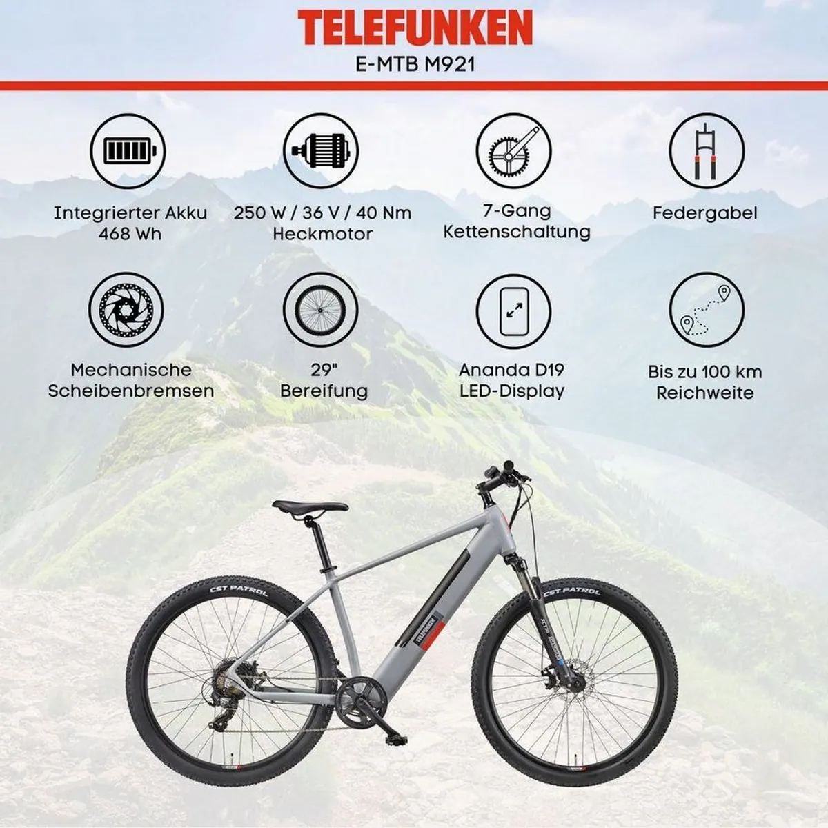 Telefunken E-Bike Aufsteiger M921, 7-Gang Shimano, leistungsstarker Heckmotor 5