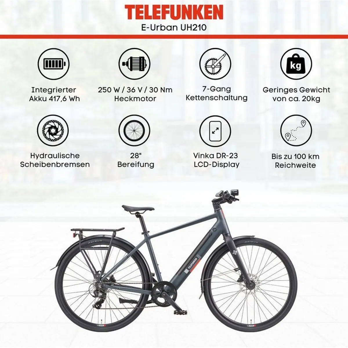 Telefunken E-Bike UH210 Herren, 250 W Heckmotor, 7-Gang Kettenschaltung — ideal für die Stadt 5