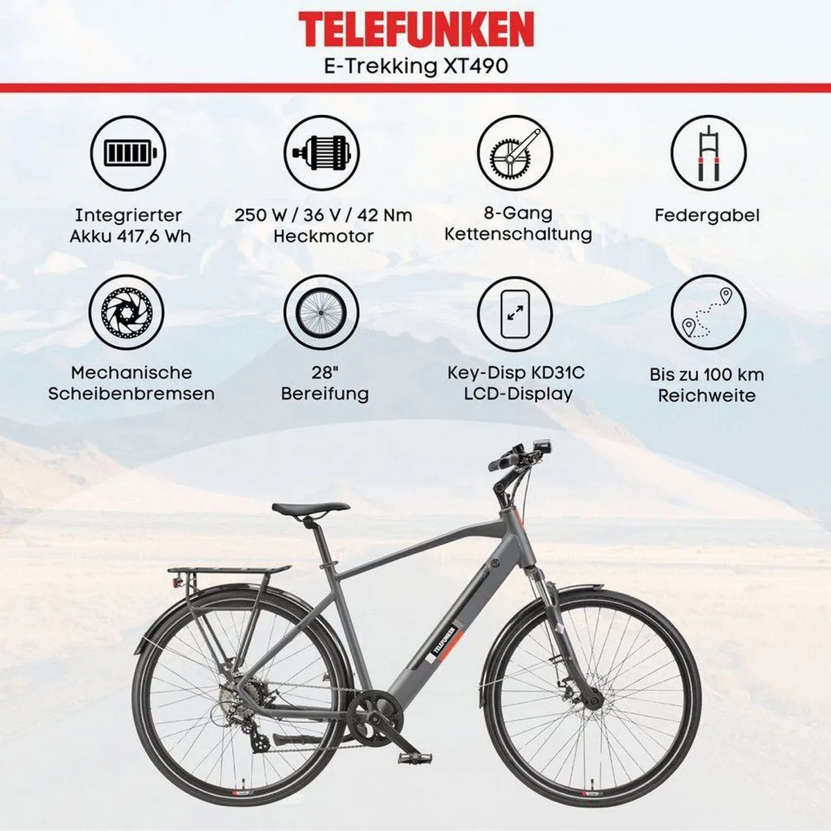 Telefunken E-Bike Expedition XT490 Herren, 8-Gang Shimano, 417,6 Wh Akku, 28 Zoll 5