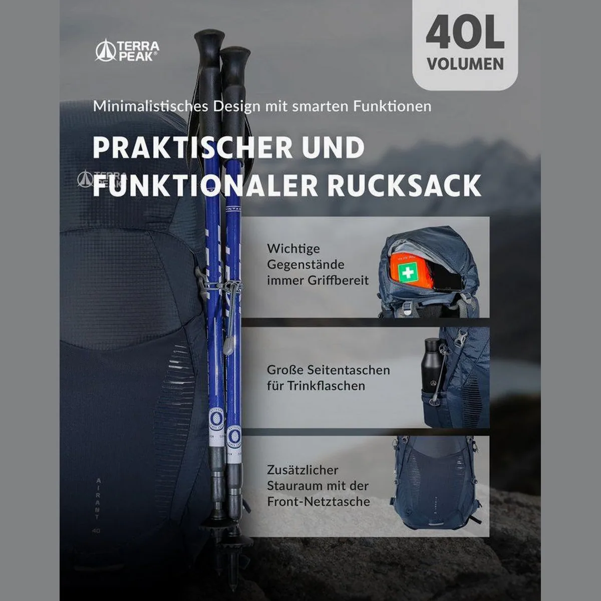 Terra Peak Airant 40 Wanderrucksack, belüfteter Netzrücken, 40 Liter 3