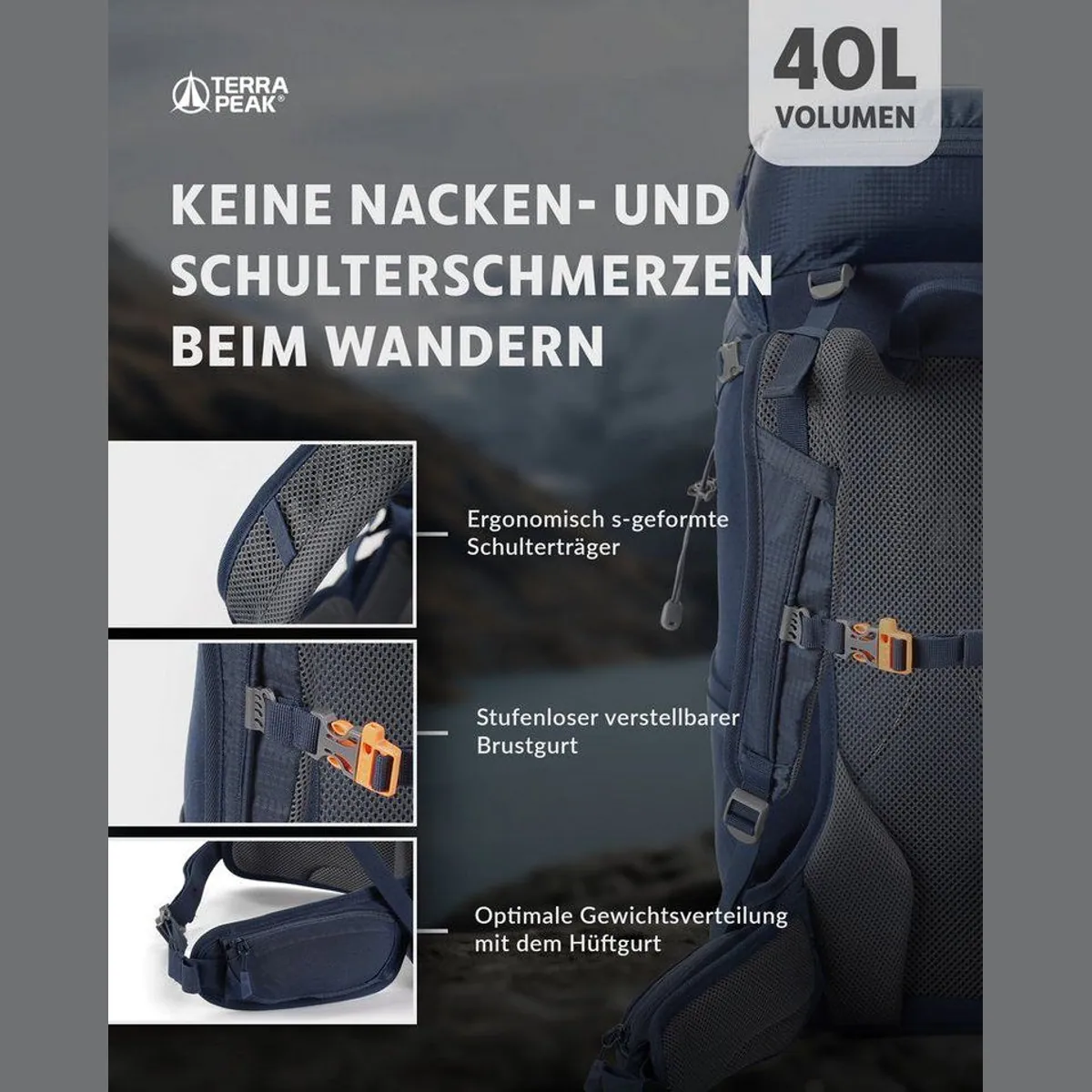 Terra Peak Airant 40 Wanderrucksack, belüfteter Netzrücken, 40 Liter 4