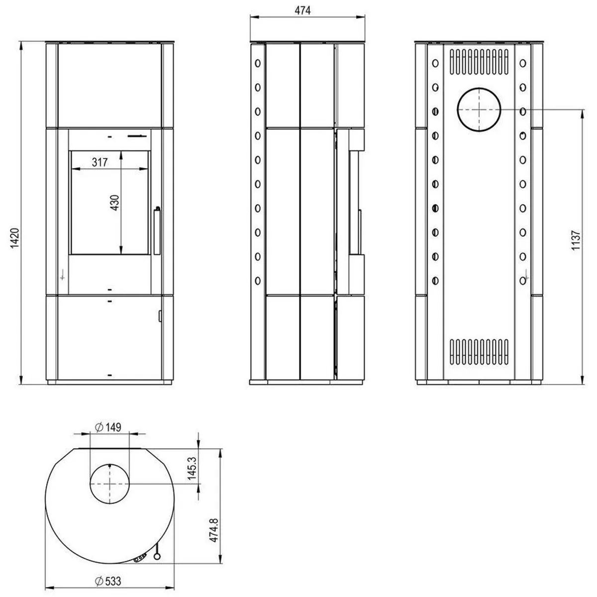 Thermia München XL Kaminofen, 7 kW, Panorama-Sichtscheibe, Dauerbrand 5