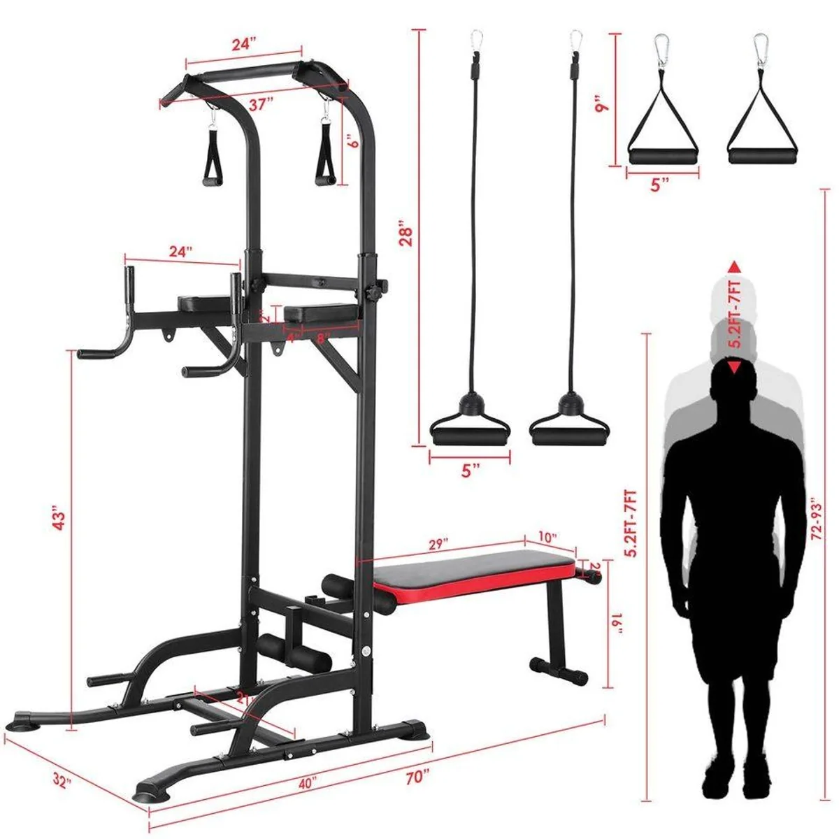TLGREEN Kraftstation Multifunktional, klappbare Hantelbank, höhenverstellbar 181-234 cm 2