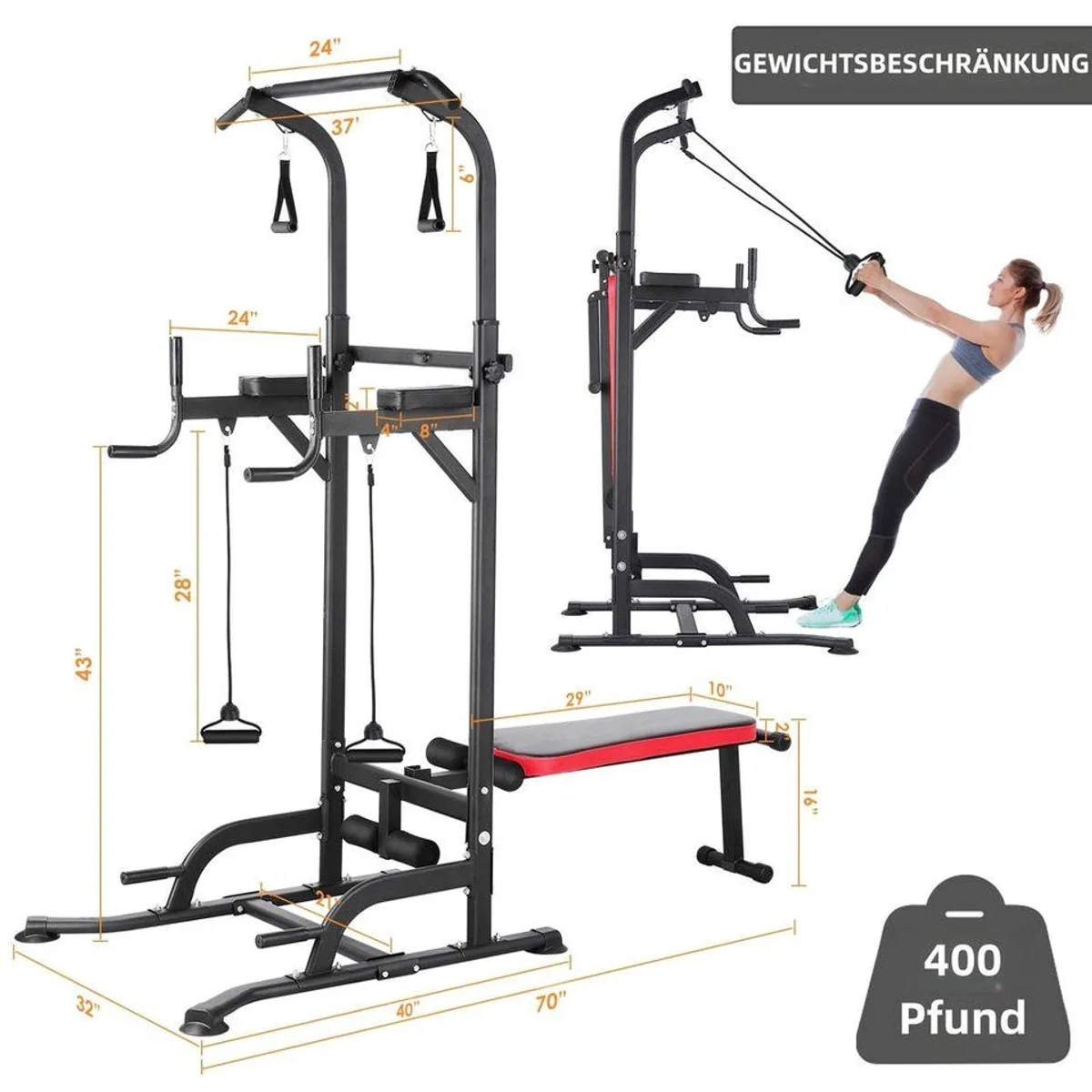TLGREEN Kraftstation Multifunktional, klappbare Hantelbank, höhenverstellbar 181-234 cm 3
