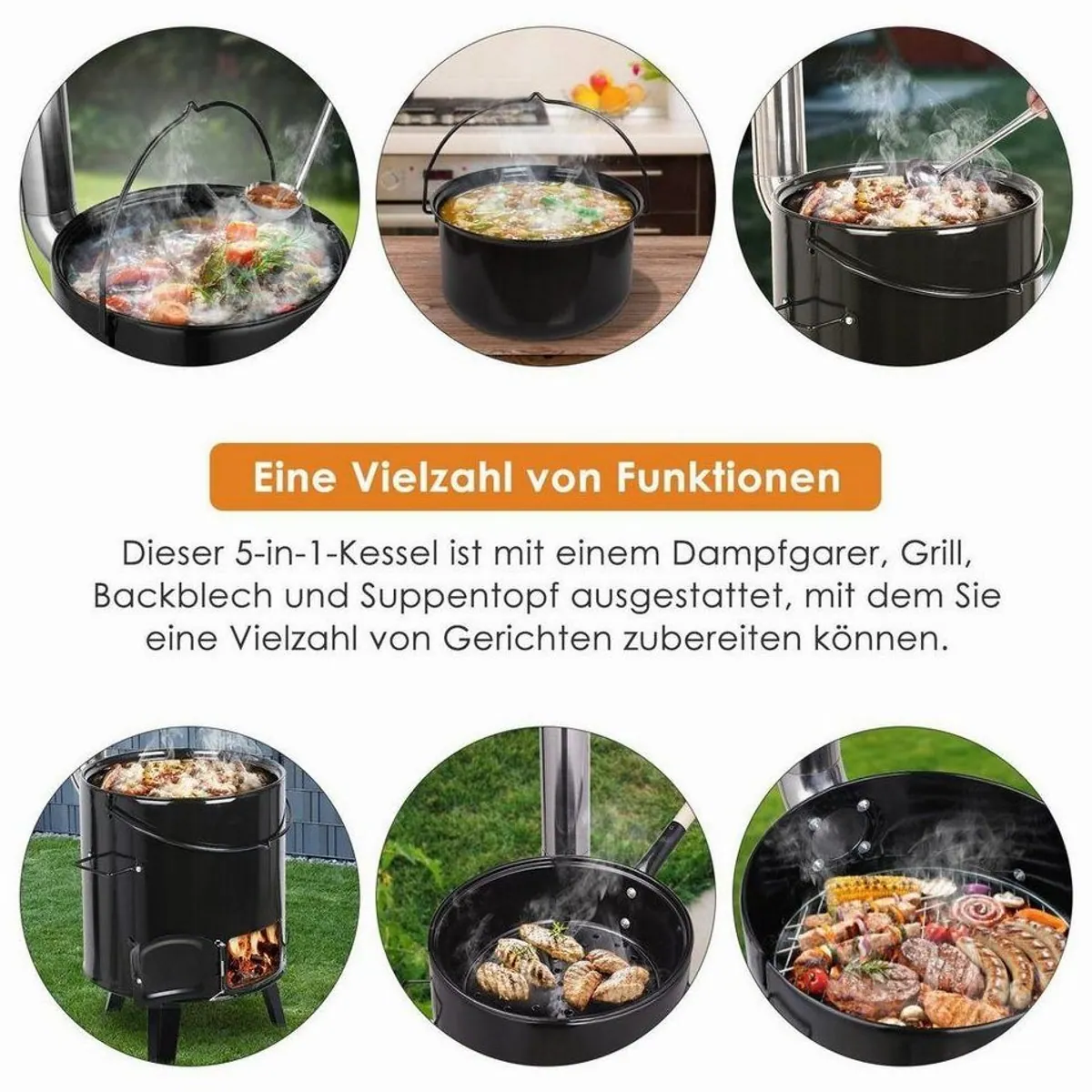 TLGREEN Gulaschkanone, 5-in-1 Multifunktional, 21L Topf, Thermometer & Zubehör 5