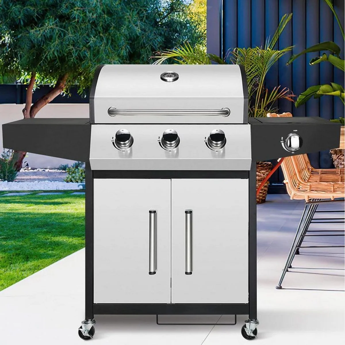 TLGREEN Gasgrill 3+1 Edelstahl Brenner, 13,5 kW, mit Seitenkochfeld & Thermometer 5