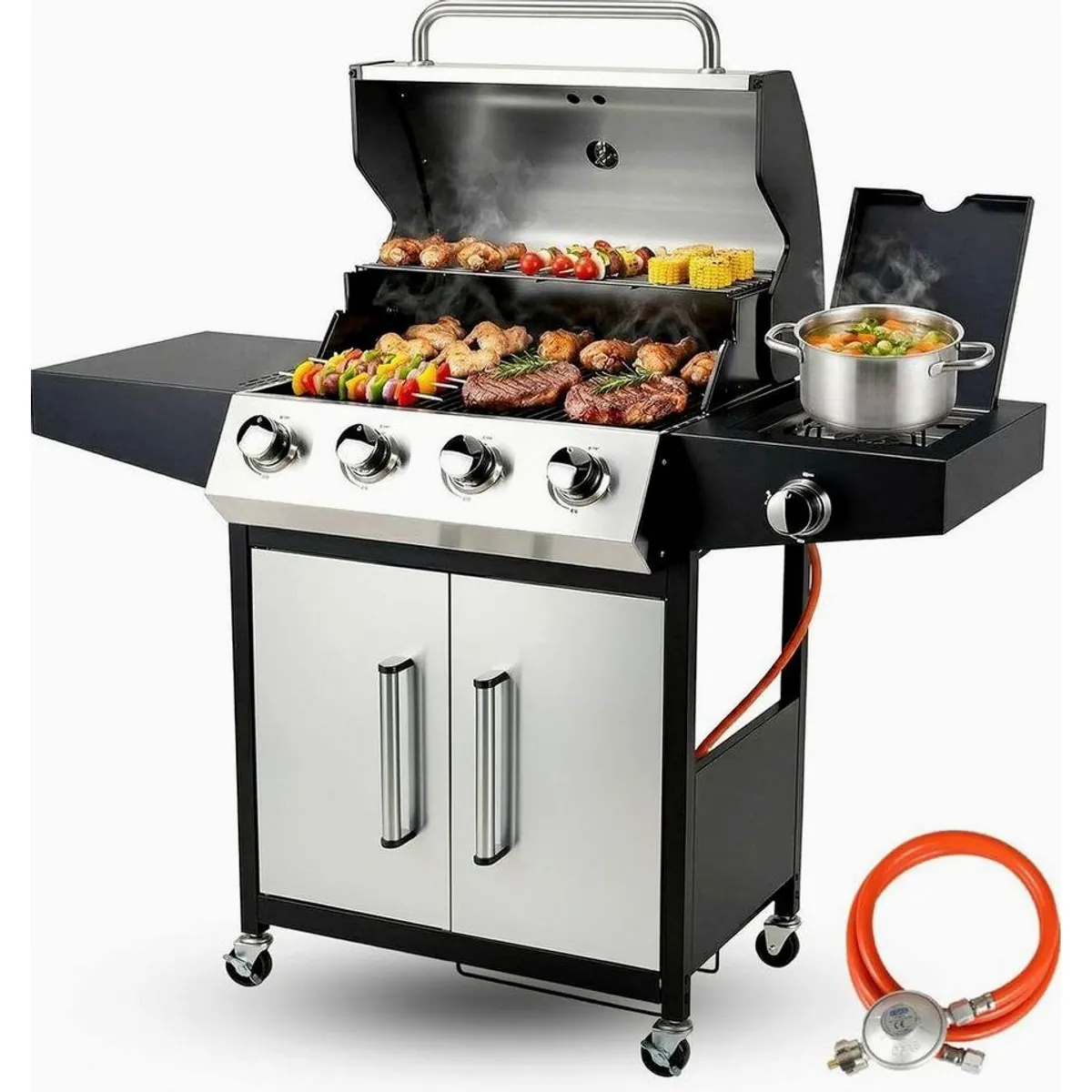 TLGREEN Gasgrill 4+1 Brenner, 15 kW Leistung, inkl. Seitenkochfeld