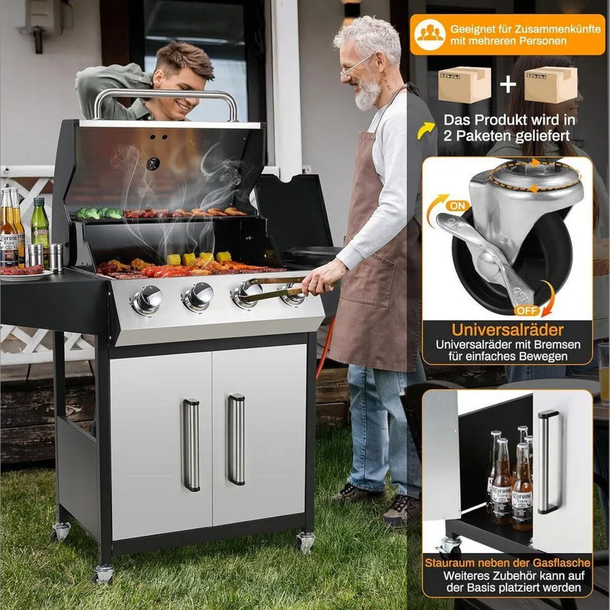 TLGREEN Gasgrill 4+1 Brenner, 15 kW Leistung, inkl. Seitenkochfeld 2