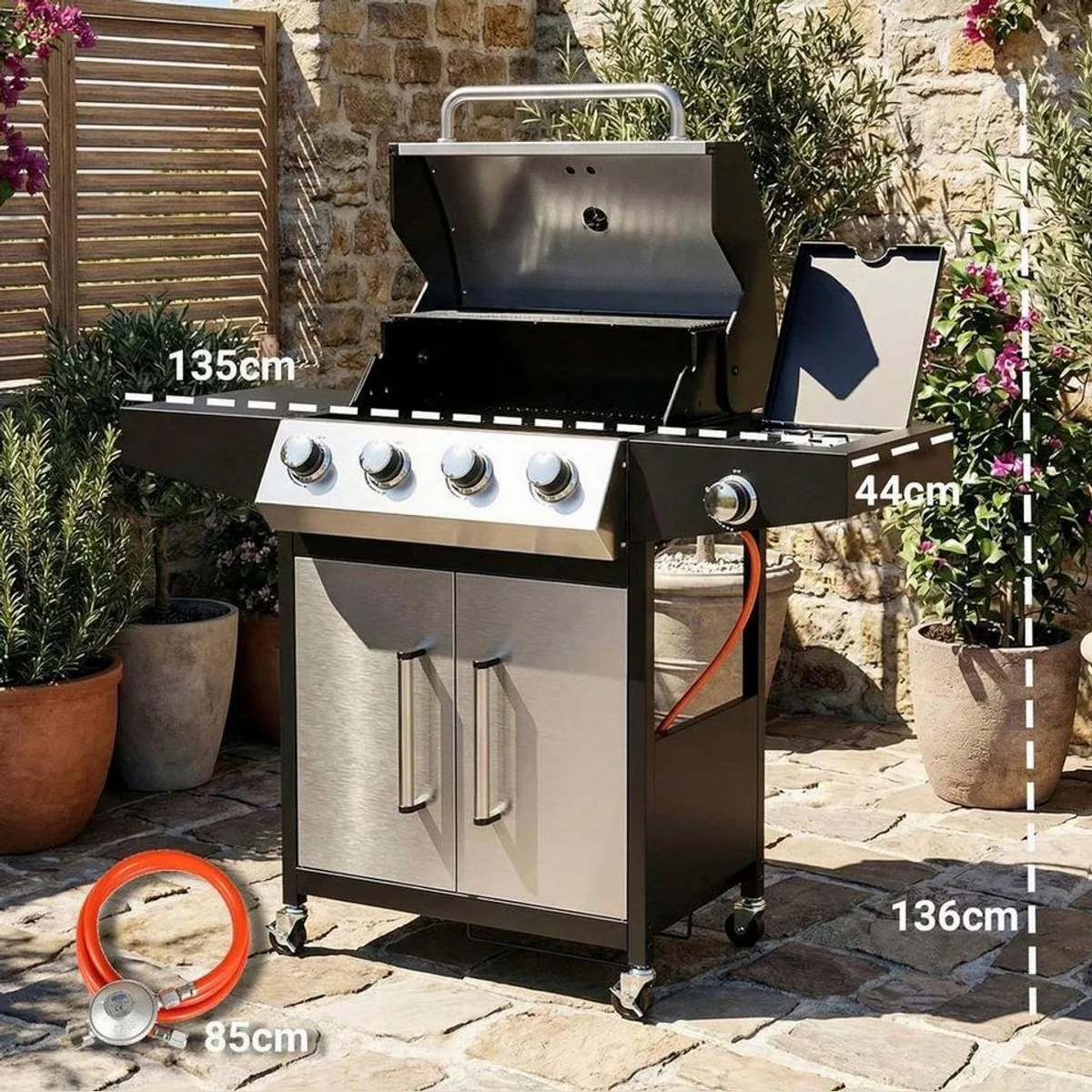 TLGREEN Gasgrill 4+1 Brenner, 15 kW Leistung, inkl. Seitenkochfeld 4