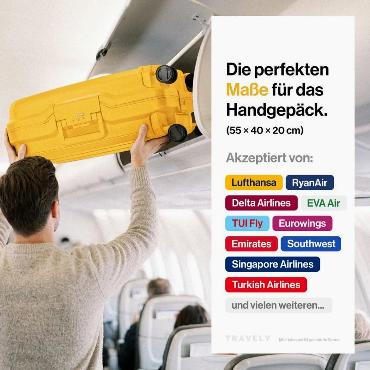 Travely Handgepäck Koffer 55x40x20cm, leicht und robust, 4 Rollen 3