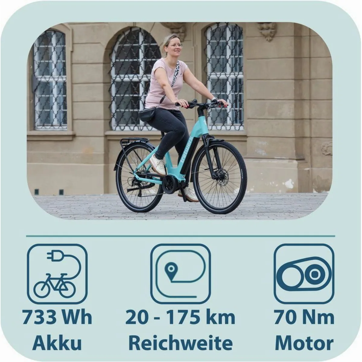 Tretwerk Amber E-Bike Cityrad, 9-Gang Shimano, 733 Wh Akku, Mittelmotor 4