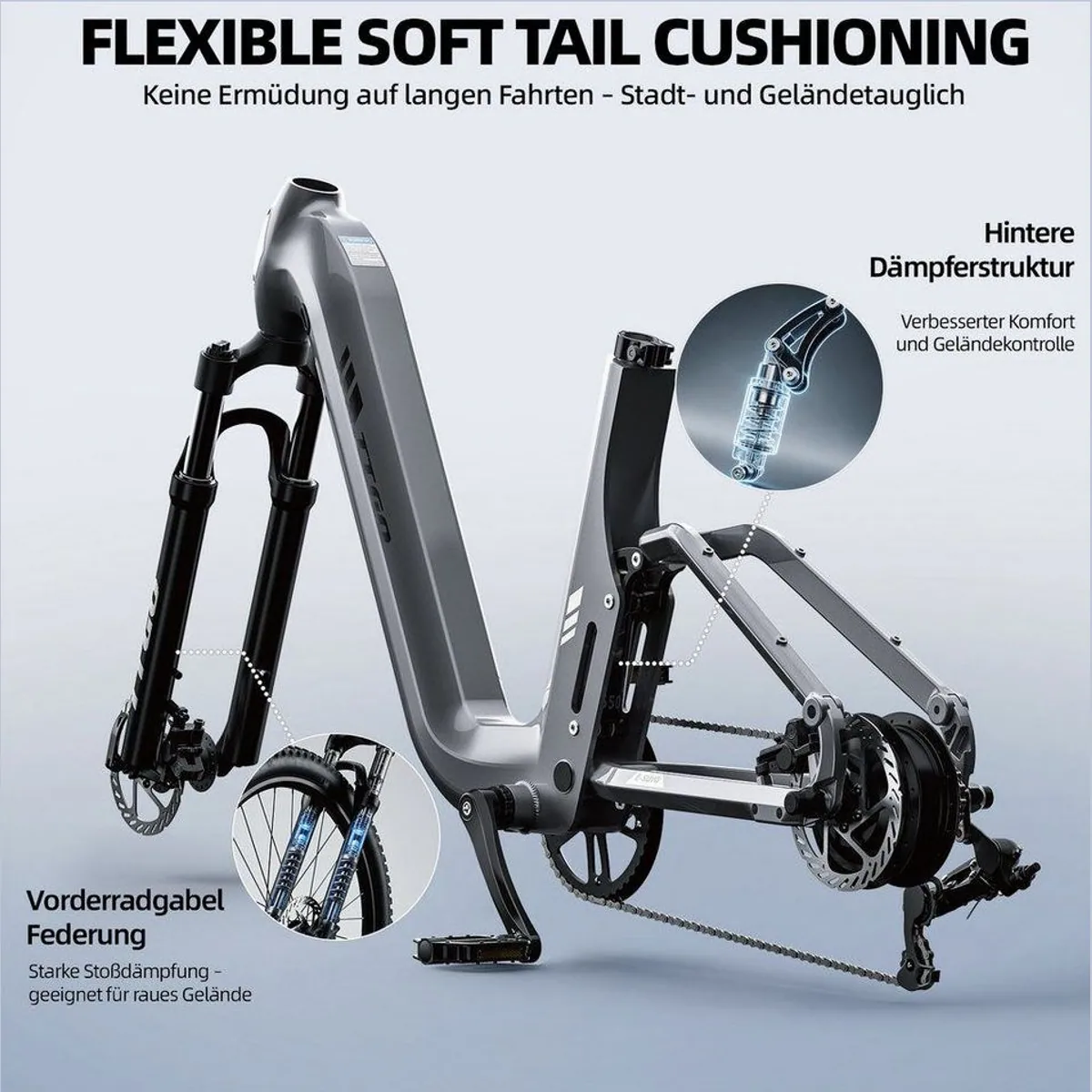 TTGO E-Bike SUV, 28 Zoll, 720 Wh Akku, 70 Nm Heckmotor — Vollfederung, 7-Gang Shimano, bremslicht 2