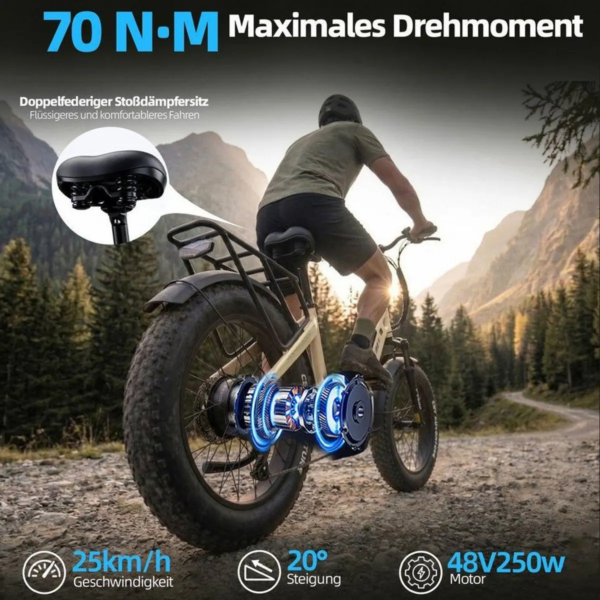 TTGO F6B Klapprad, 250W Hinterradmotor, 140km Reichweite, 7-Gang Shimano 3