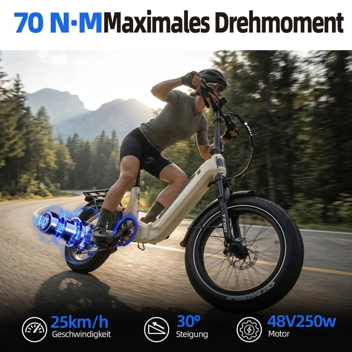 TTGO E-Bike Klapprad F7, 70Nm Motor, 120km Reichweite, 7-Gang Shimano 4