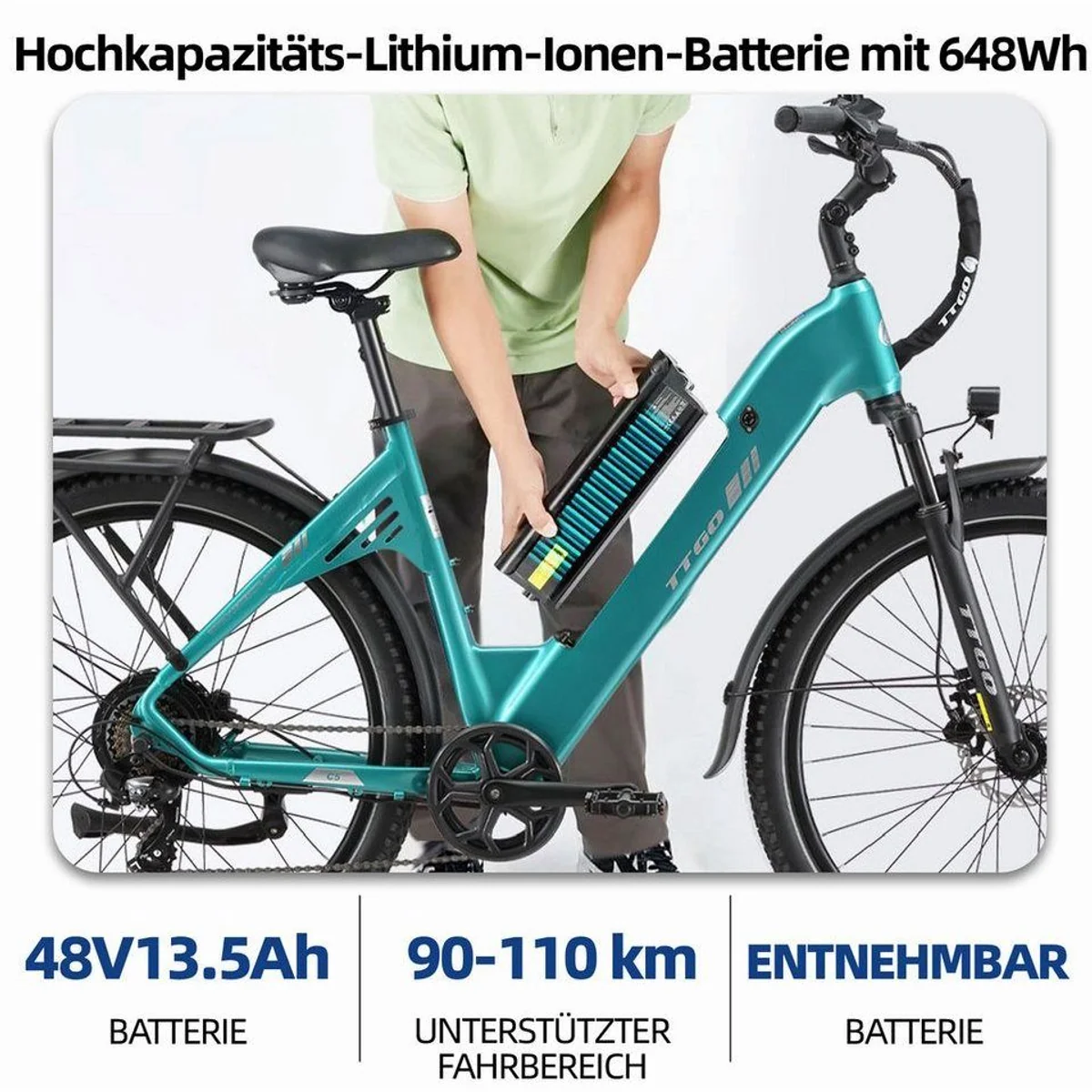 TTGO E-Bike Cityrad 28x2,4 Zoll, 70 Nm Motor, 110 km Reichweite 3