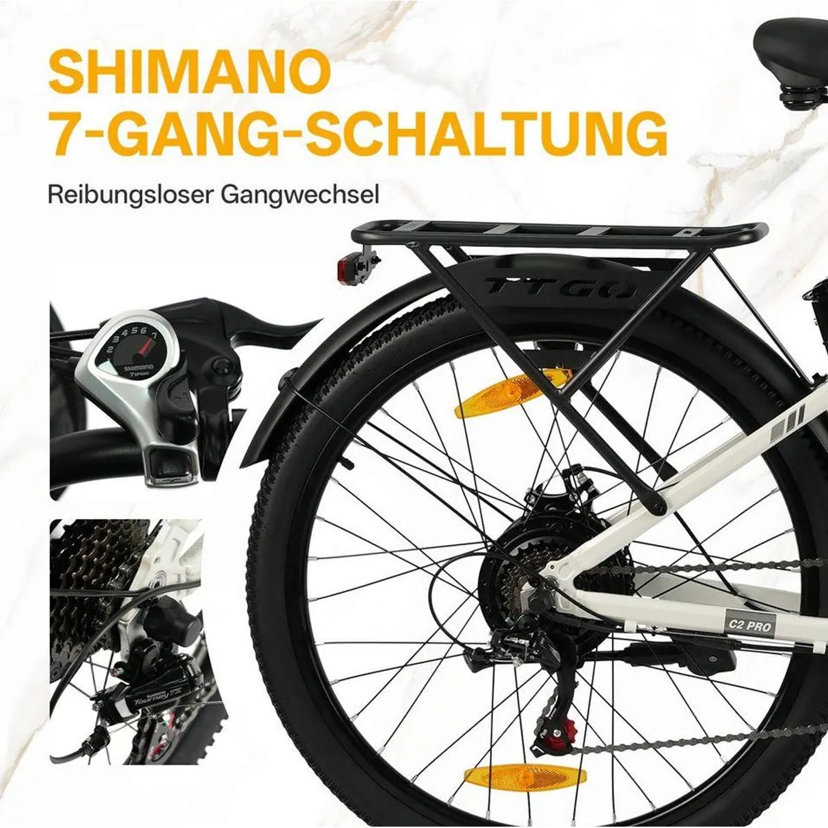 TTGO E-Bike Cityrad 26 Zoll, 80-120 km Reichweite, SHIMANO 7-Gang, Aluminiumrahmen 4
