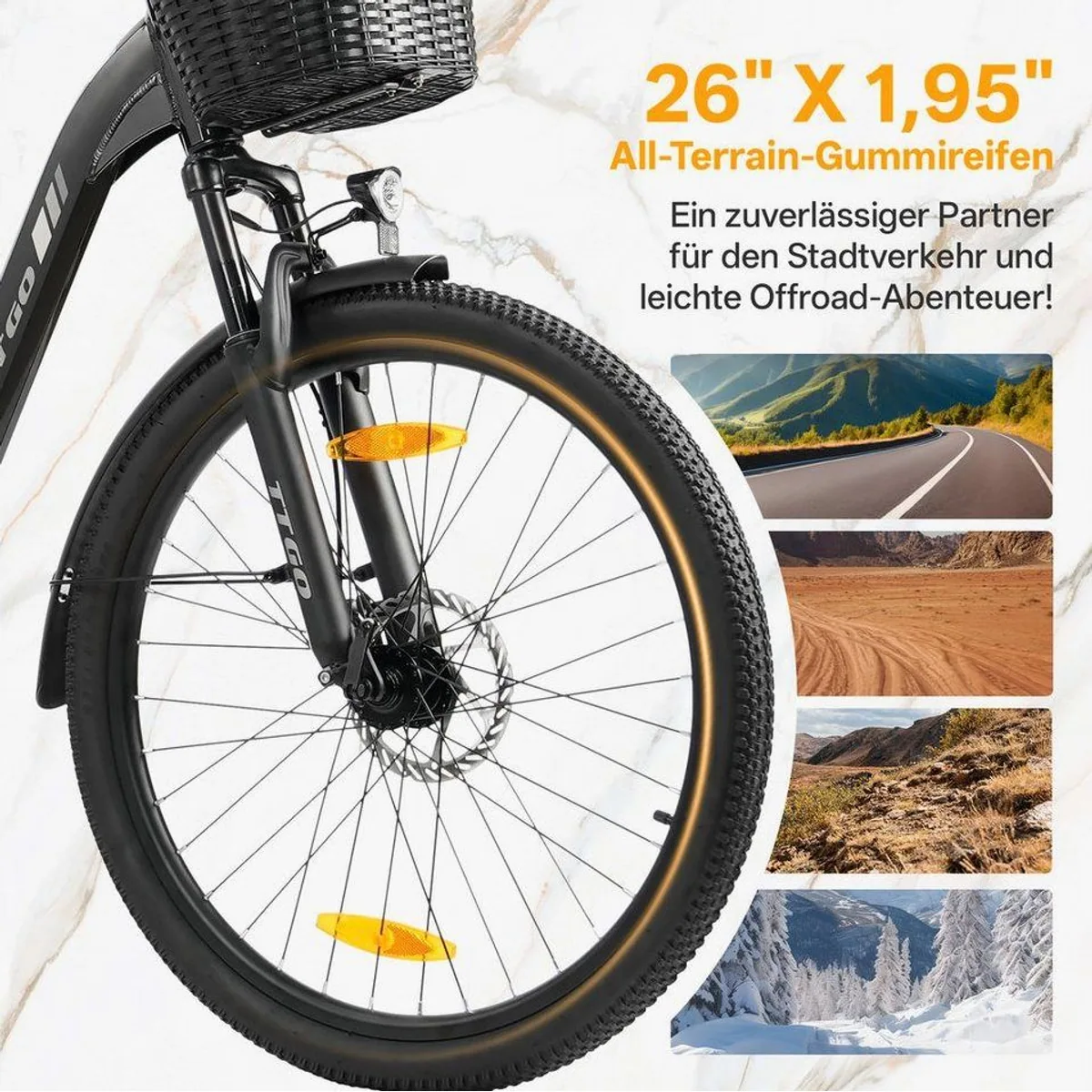 TTGO E-Bike Cityrad 26 Zoll, 80-120 km Reichweite, 7-Gang SHIMANO, Heckmotor 5