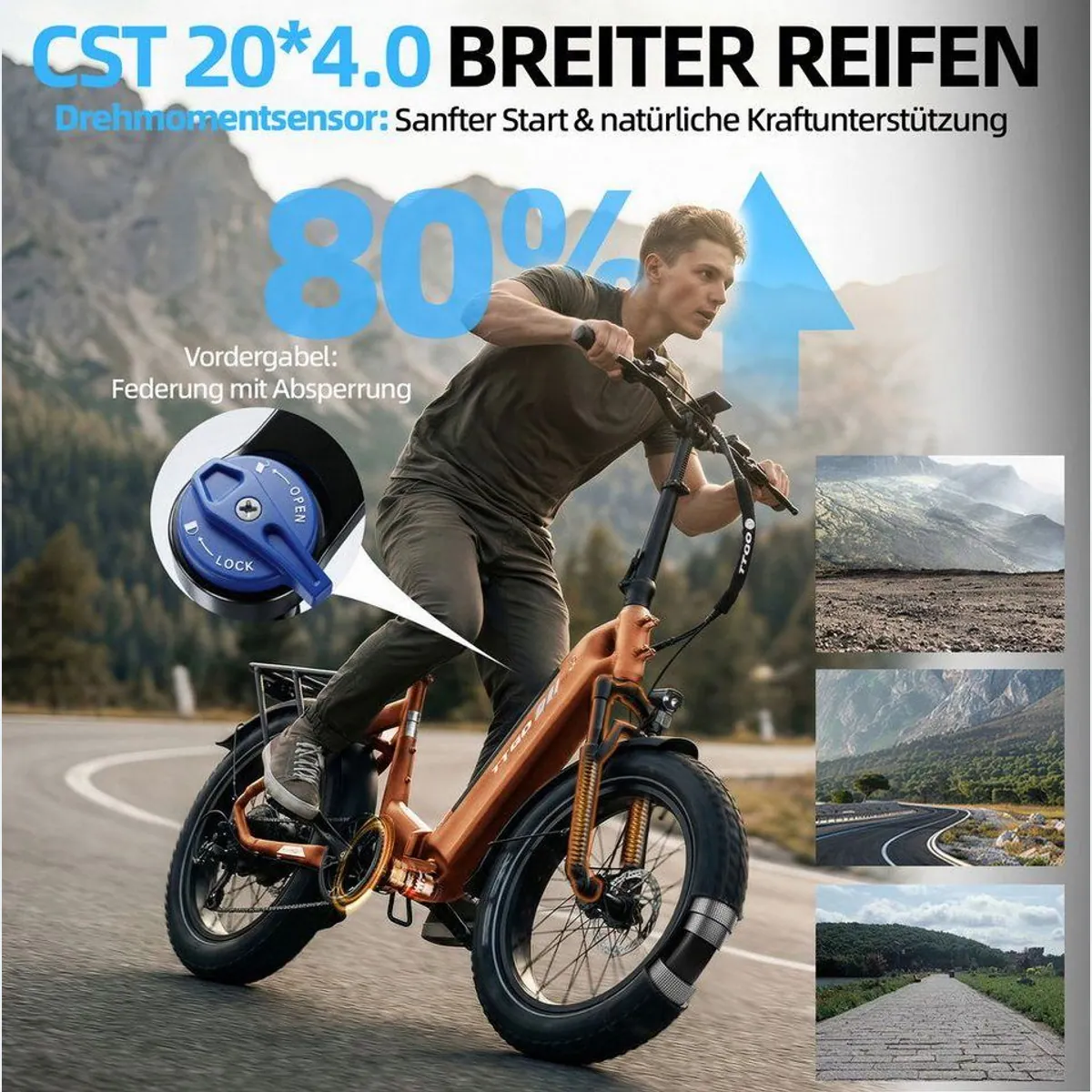 TTGO E-Bike Klapprad, 20 Zoll, 70Nm, 7-Gang Shimano, 864Wh Akku 2