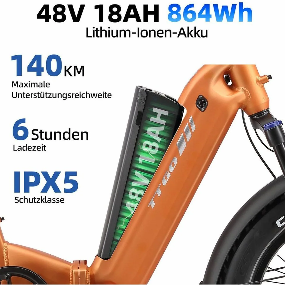 TTGO E-Bike Klapprad, 20 Zoll, 70Nm, 7-Gang Shimano, 864Wh Akku 4