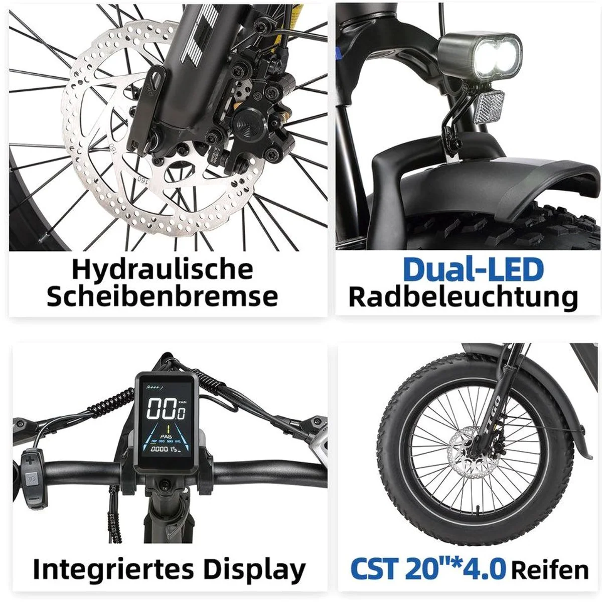 TTGO E-Bike Klapprad, 20 Zoll, 70Nm, 7-Gang Shimano, 864Wh Akku 5