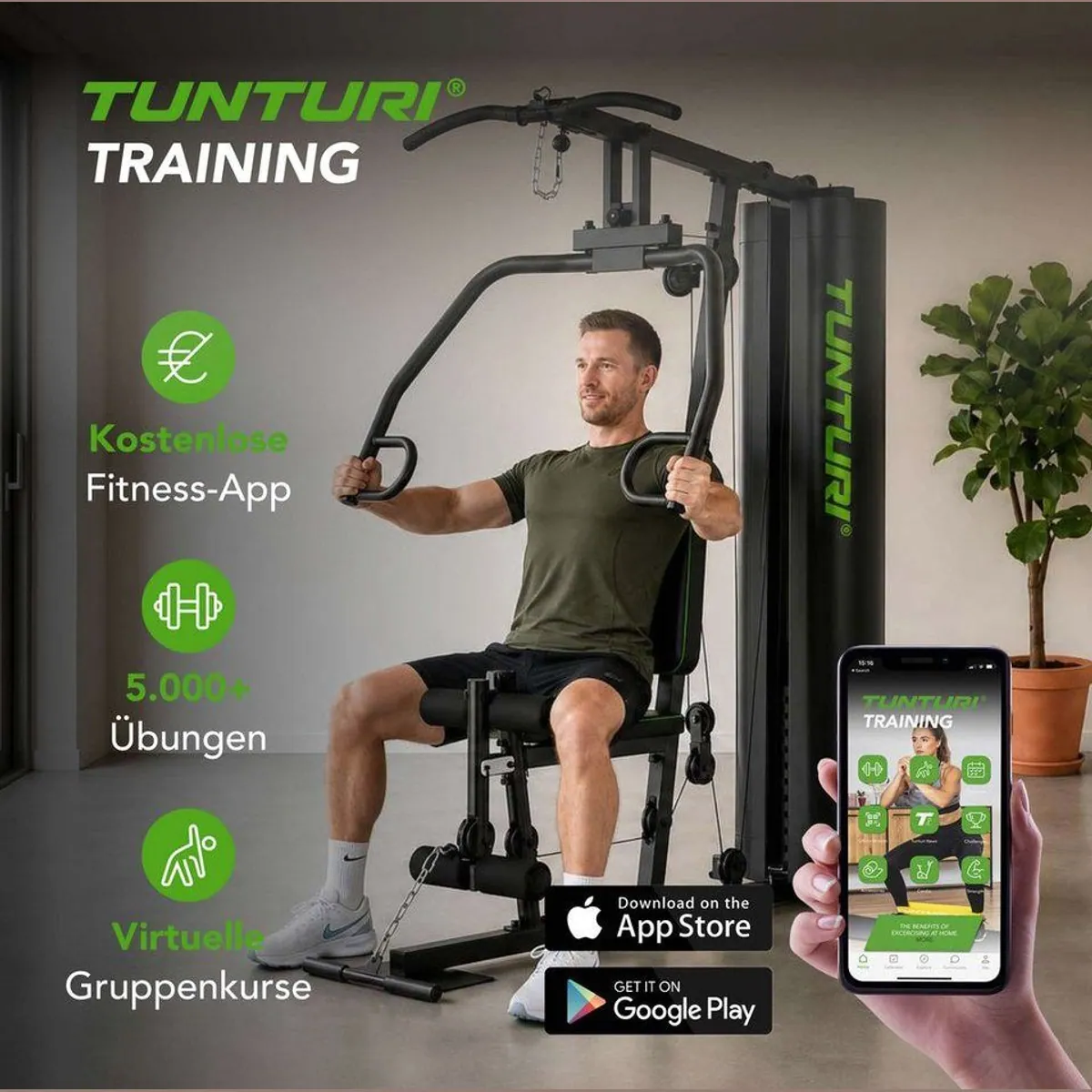 Tunturi HG20 Kraftstation, vielseitig, platzsparend, mit 12 Gewichten — max. 125 kg 2