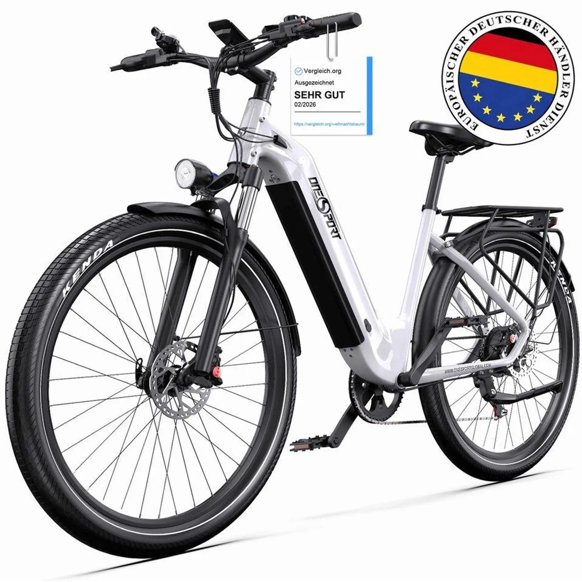 Vankel E-Bike Cityrad, 655Wh Akku, 250W Heckmotor, 7-Gang Shimano