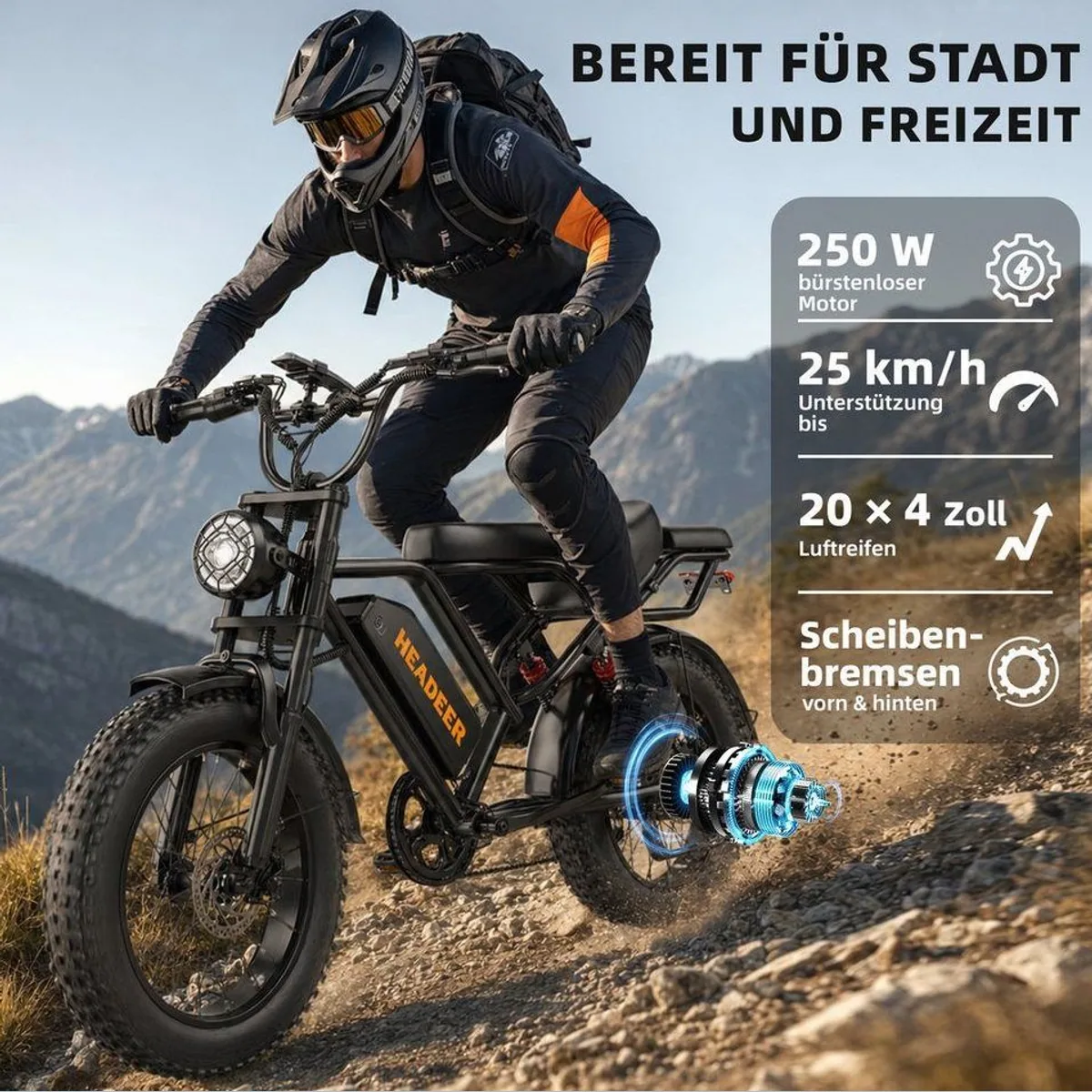 Vankel bk20 E-Bike, 250W Motor, 960Wh Akku, 20 Zoll Fatbike 2