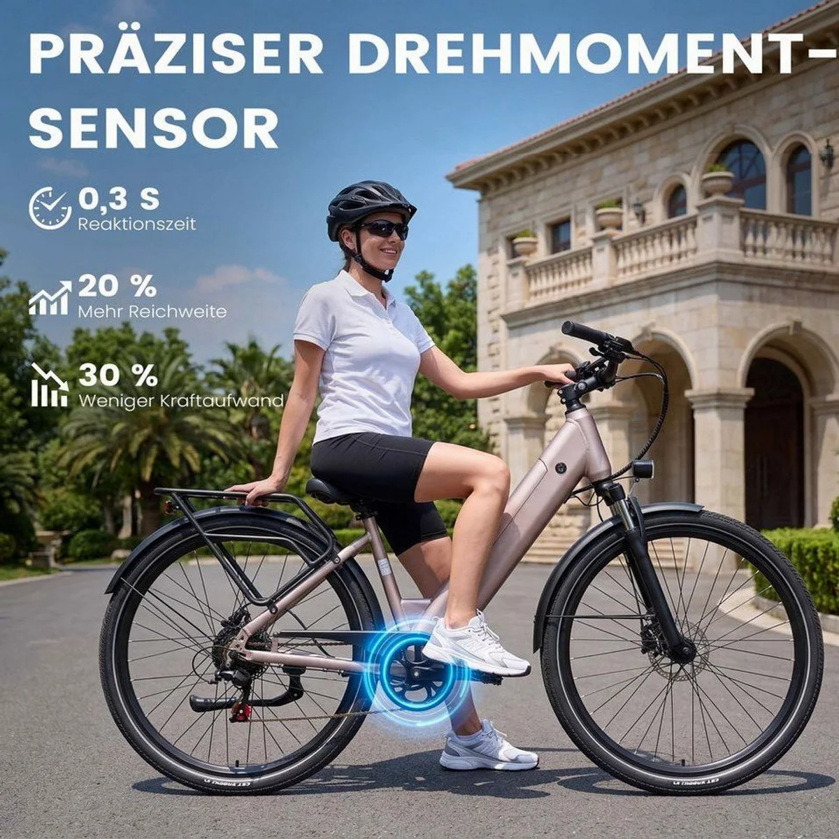 Vankel Lira City-Elektrofahrrad, 250W Motor, 140 km Reichweite, Hydraulische Bremsen 4