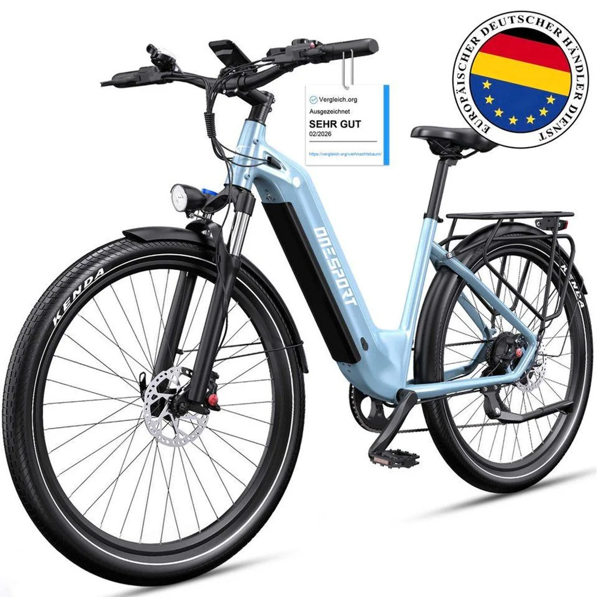 Vankel E-Bike Cityrad, 28 Zoll, 655Wh Akku, Shimano 7-Gang, 25 km/h Unterstützung