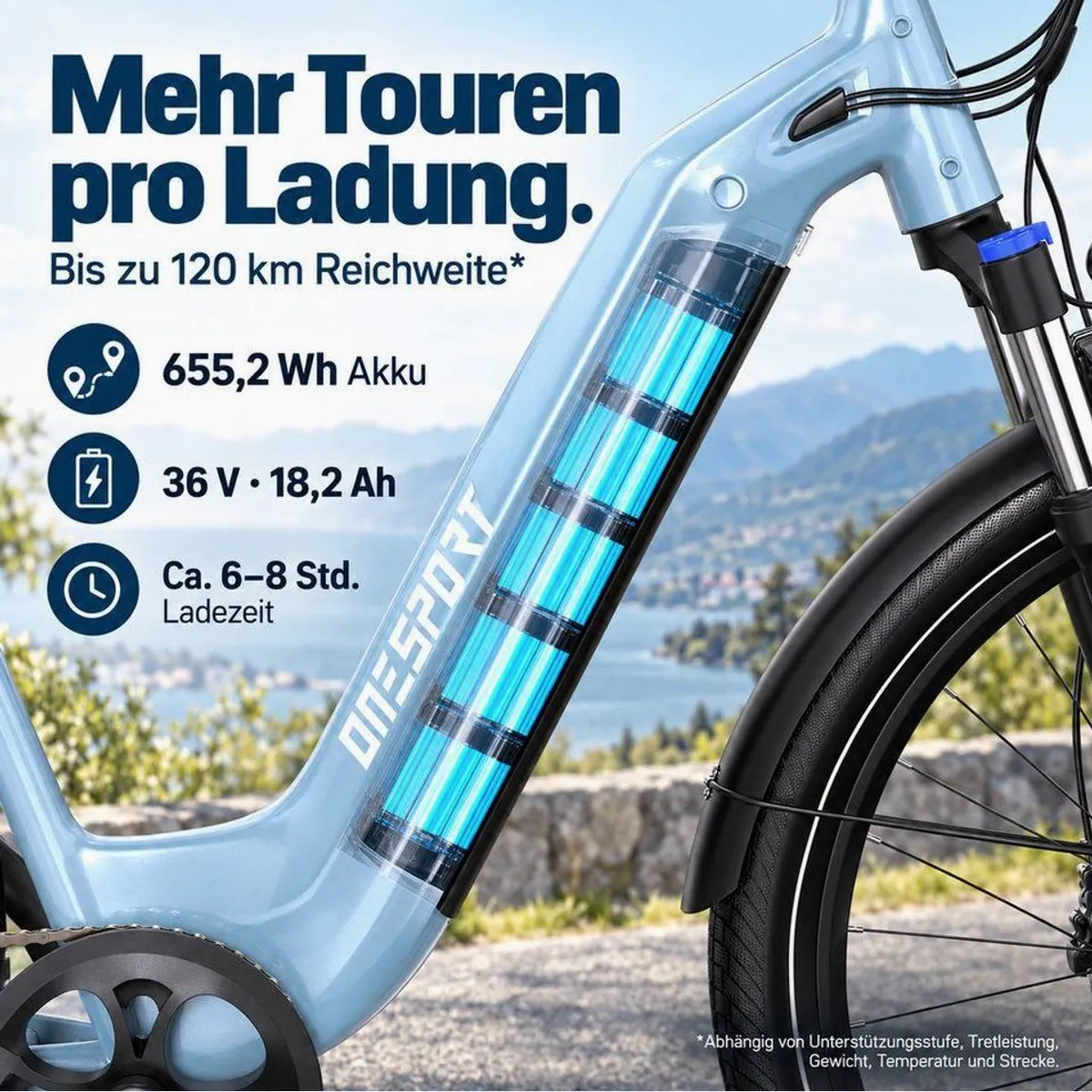 Vankel E-Bike Cityrad, 28 Zoll, 655Wh Akku, Shimano 7-Gang, 25 km/h Unterstützung 5