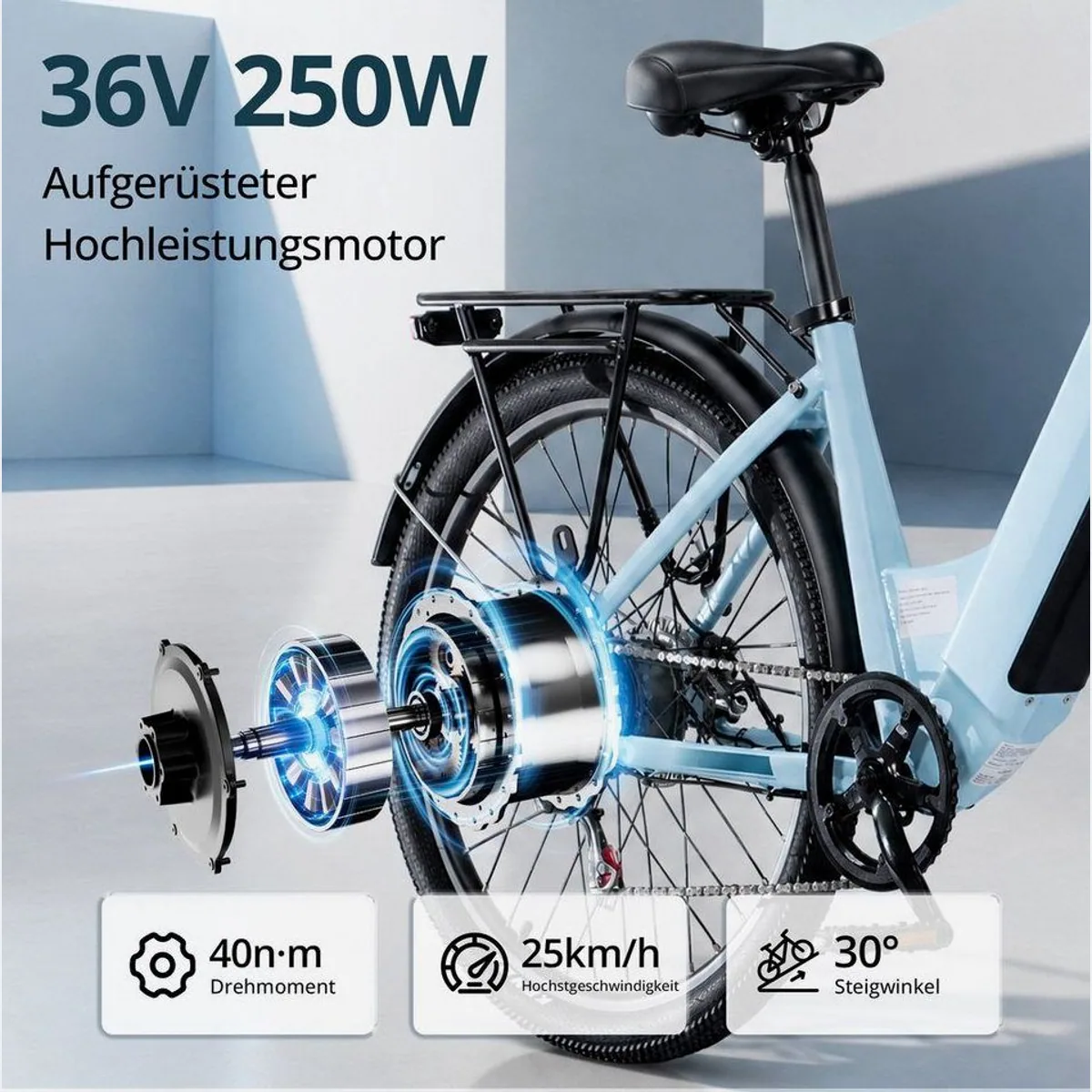 Vankel Eclio Otium 3 City-E-Bike, 250W Motor, 120km Reichweite, Shimano 7-Gang 5