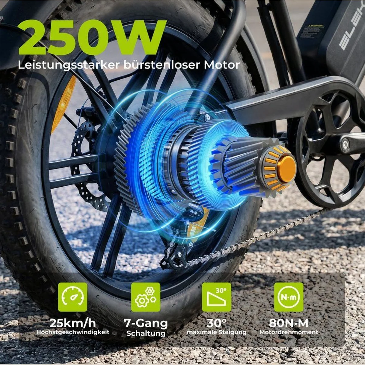 Vankel E-Bike E6-3.0, 720Wh Akku, 25 km/h Höchstgeschwindigkeit, 20" x 4" Reifen 2