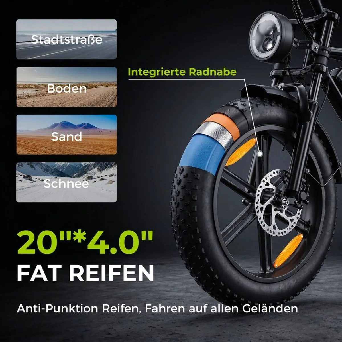 Vankel E-Bike E6-3.0, 720Wh Akku, 25 km/h Höchstgeschwindigkeit, 20" x 4" Reifen 4