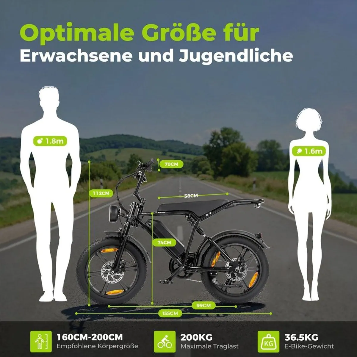Vankel E-Bike E6-3.0, 720Wh Akku, 25 km/h Höchstgeschwindigkeit, 20" x 4" Reifen 5