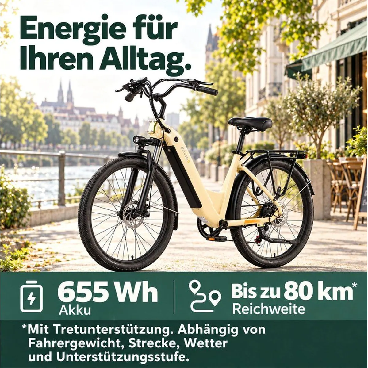 Vankel Eclio Otium 3 City-E-Bike, 250W Motor, 120 km Reichweite, 7-Gang-Schaltung 4