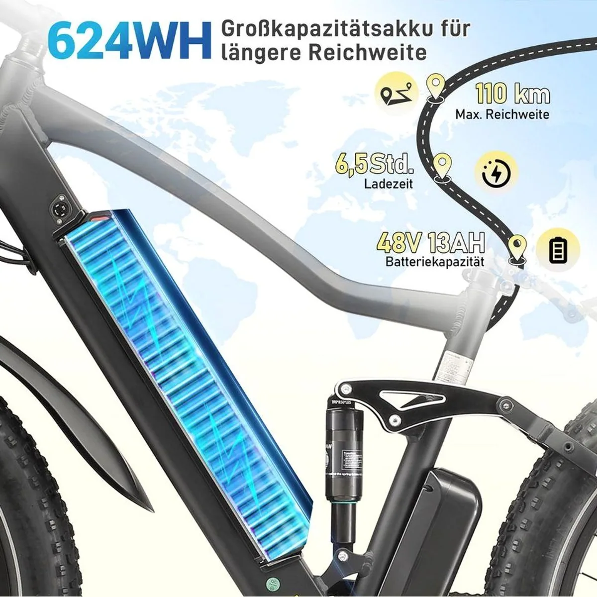 Vankel MX1 E-Bike Cityrad, 624 Wh Akku, 250W Motor, 100 km Reichweite 5