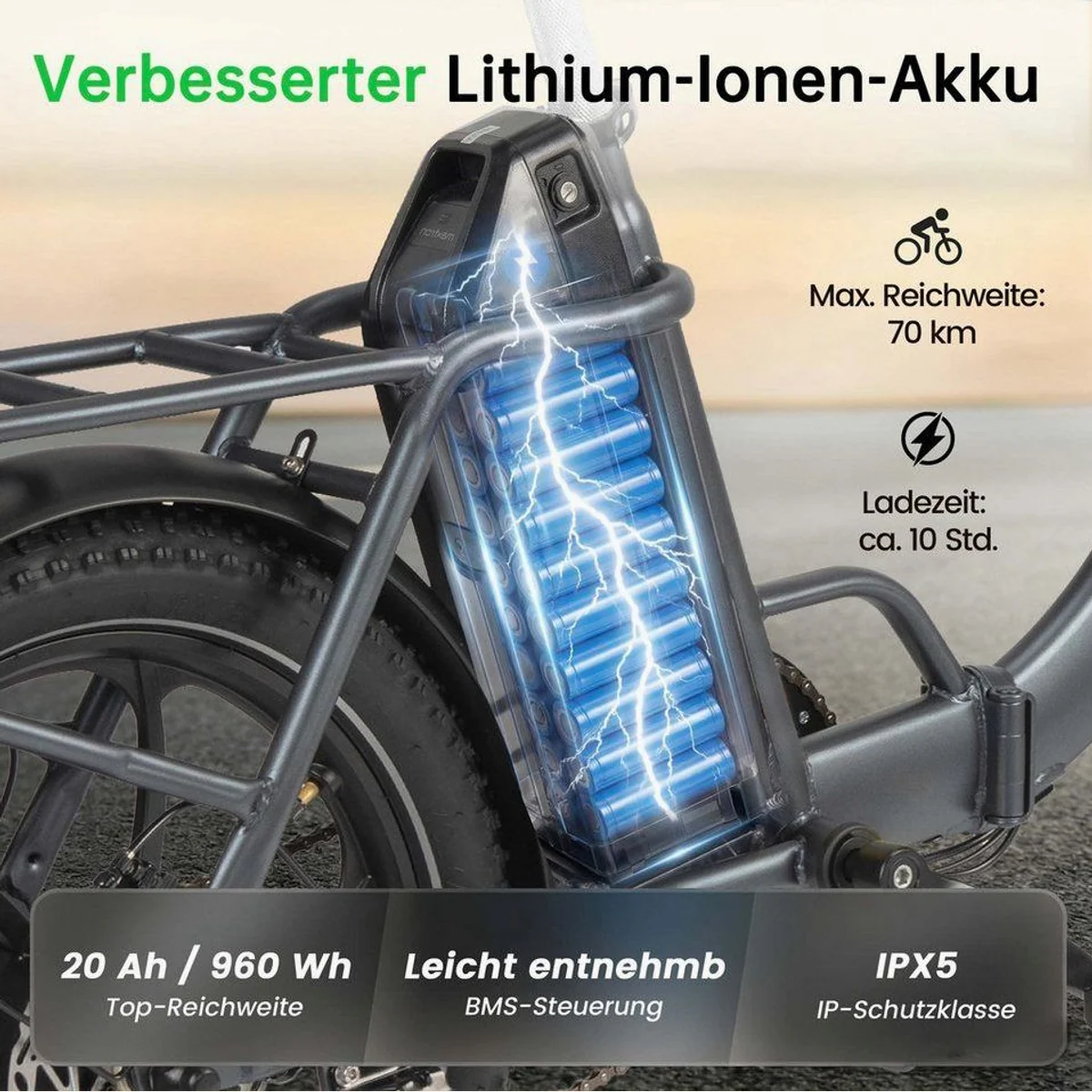 Vankel E-Bike Klapprad, 250W Motor, 150 km Reichweite, faltbar 4
